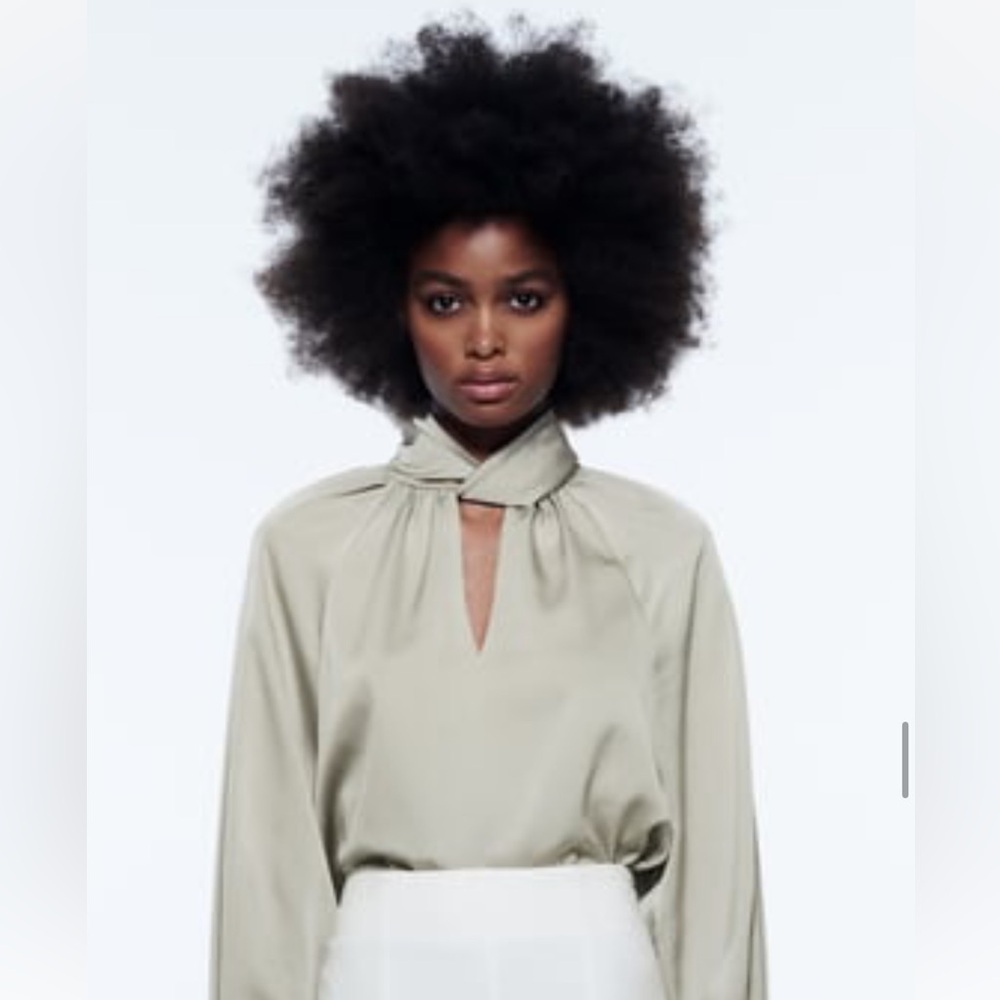 ZARA satin blouse with twist neck feature